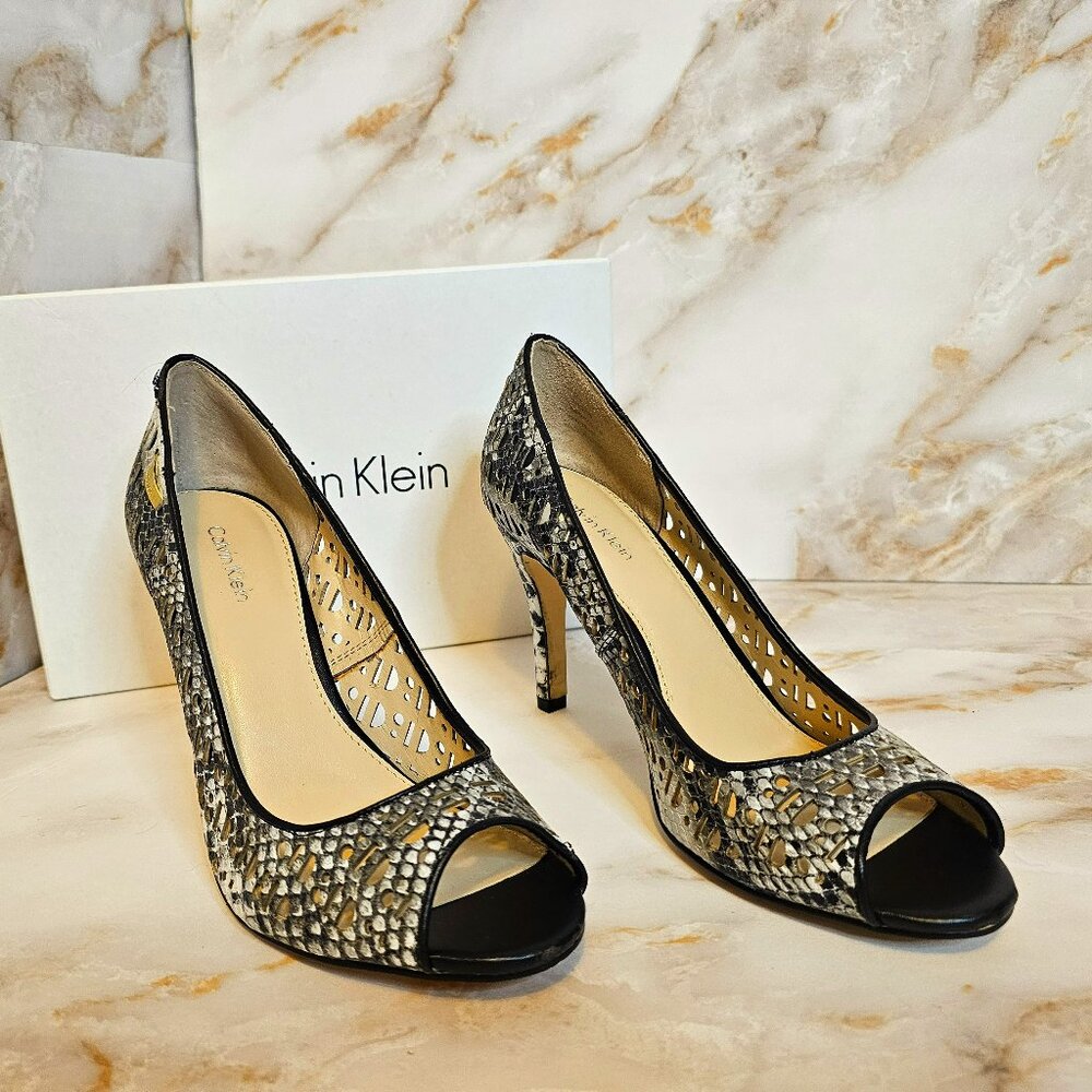 Calvin Klein Karinah Snake Print Heels with Cutouts, Size 7